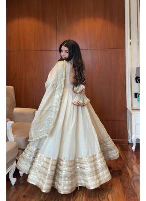 White embroidery silk blend  full stitched anarkali suit 3