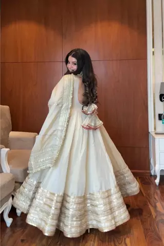 White embroidery silk blend  full stitched anarkali suit