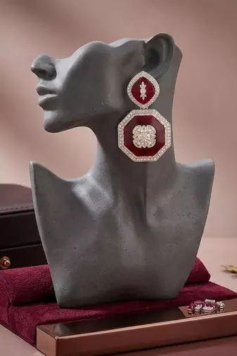 Red color kundan earrings featuring stylish modern jewelry collection for girls