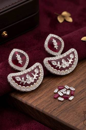Maroon color kundan earrings featuring beautiful trendy designer accessories style