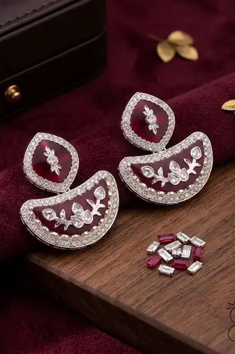 Maroon color kundan earrings featuring beautiful trendy designer accessories style