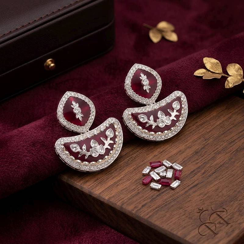 Maroon color kundan earrings featuring beautiful trendy designer accessories style