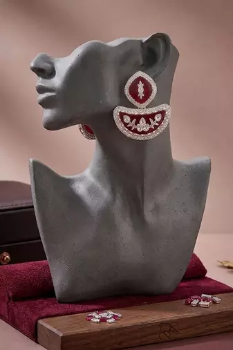 Maroon color kundan earrings featuring beautiful trendy designer accessories style