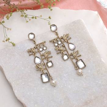 Gold color long kashmiri earrings with beautiful handmade ethnic fashion design 1
