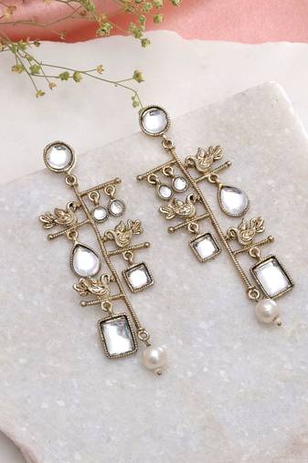 Gold color long kashmiri earrings with beautiful handmade ethnic fashion design