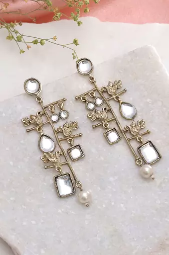 Gold color long kashmiri earrings with beautiful handmade ethnic fashion design