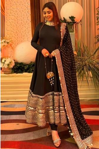 Black embroidery rayon full stitched anarkali suit
