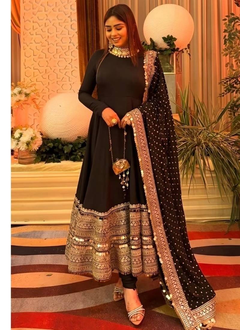 Black embroidery rayon full stitched anarkali suit