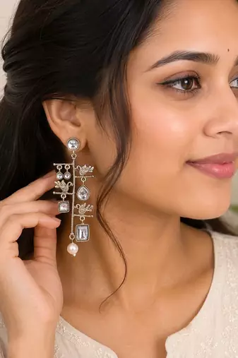 Gold color long kashmiri earrings with beautiful handmade ethnic fashion design