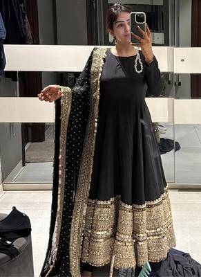 Black embroidery rayon full stitched anarkali suit 2