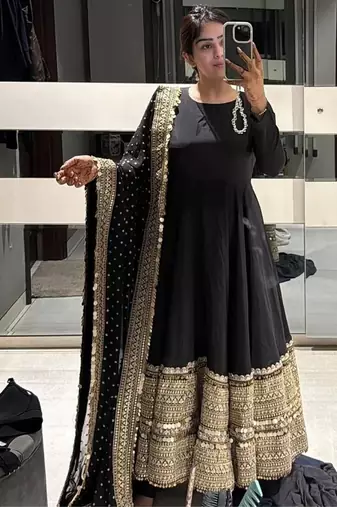 Black embroidery rayon full stitched anarkali suit
