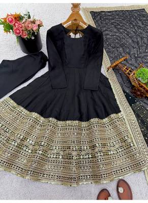 Black embroidery rayon full stitched anarkali suit 3