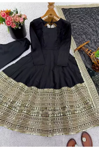 Black embroidery rayon full stitched anarkali suit
