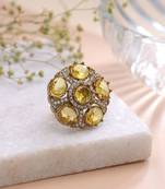 Yellow color american diamond ring featuring stylish crystal fashion appeal