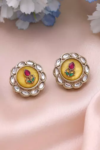Yellow color kundan earrings with royal handmade traditional jewelry appeal
