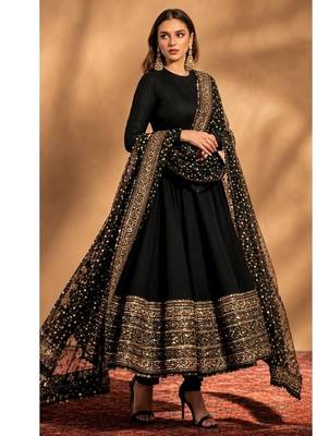 Black embroidery rayon full stitched anarkali suit 1