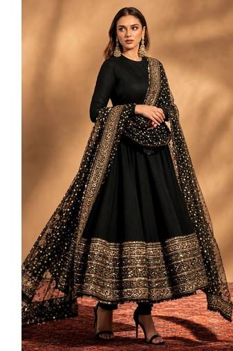 Black embroidery rayon full stitched anarkali suit