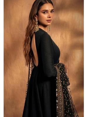 Black embroidery rayon full stitched anarkali suit 2