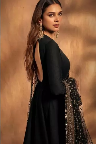 Black embroidery rayon full stitched anarkali suit