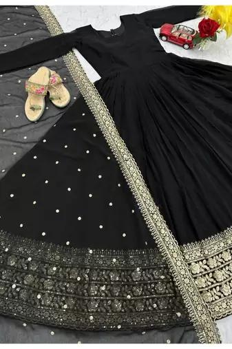 Black embroidery rayon full stitched anarkali suit