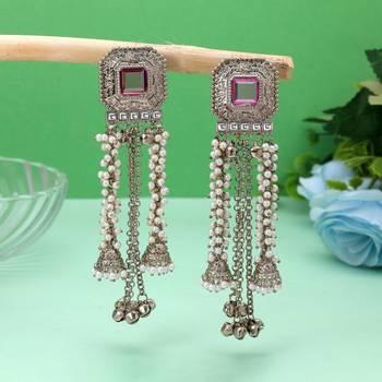 Pinkish purple color kashmiri kundan earrings with elegant designer fashion style 1