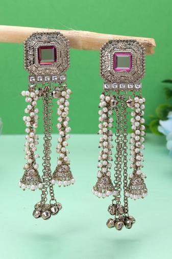 Pinkish purple color kashmiri kundan earrings with elegant designer fashion style