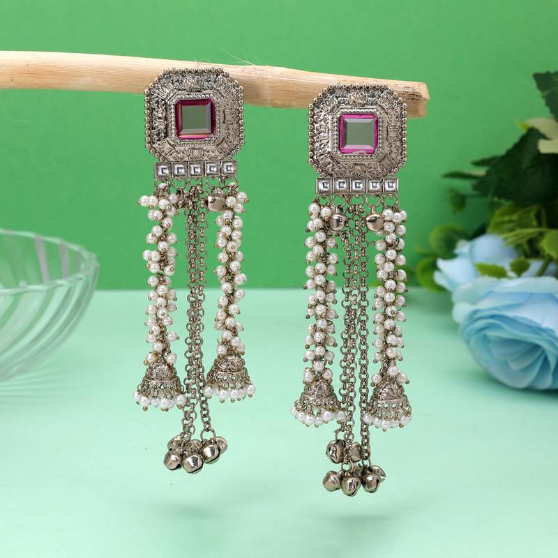 Pinkish purple color kashmiri kundan earrings with elegant designer fashion style
