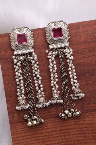 Pinkish purple color kashmiri kundan earrings with elegant designer fashion style