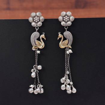 Silver & gold color dual tone oxidised earrings with royal ethnic jewelry appeal 1