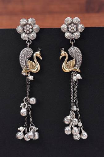 Silver & gold color dual tone oxidised earrings with royal ethnic jewelry appeal