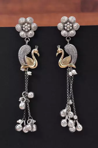 Silver & gold color dual tone oxidised earrings with royal ethnic jewelry appeal