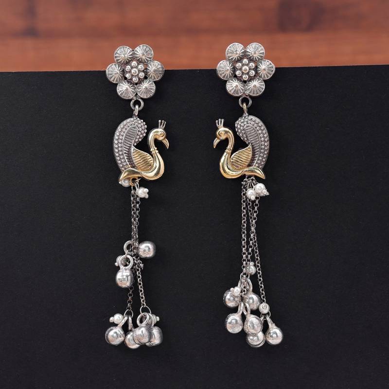 Silver & gold color dual tone oxidised earrings with royal ethnic jewelry appeal