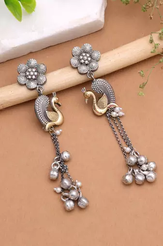 Silver & gold color dual tone oxidised earrings with royal ethnic jewelry appeal