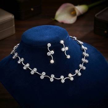 White color american diamond necklace set sparkling party wear 1