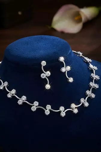 White color american diamond necklace set sparkling party wear