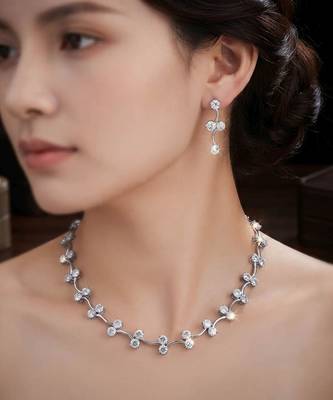 White color american diamond necklace set sparkling party wear 2