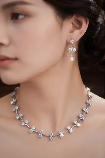 White color american diamond necklace set sparkling party wear