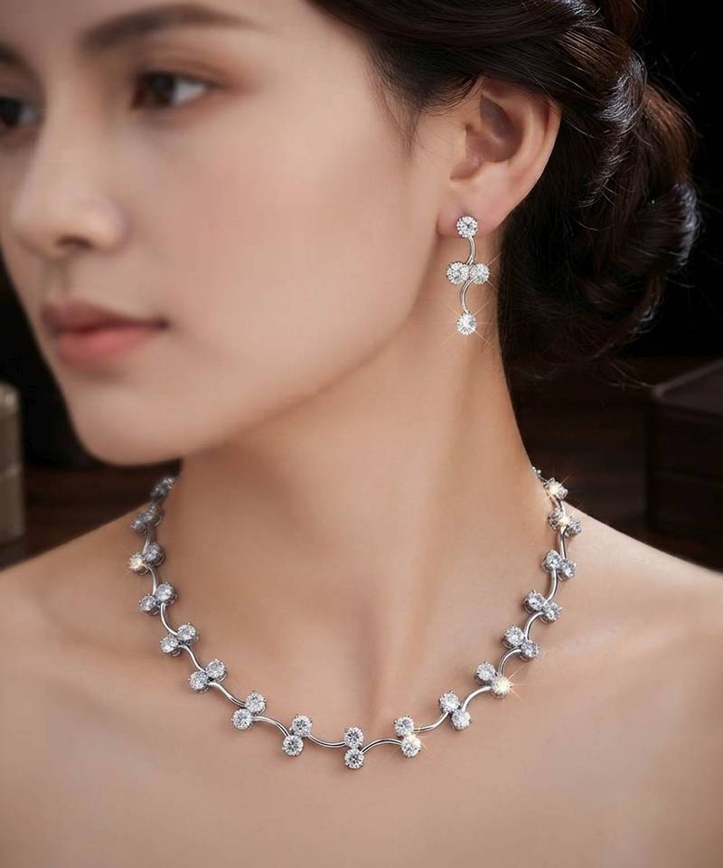 White color american diamond necklace set sparkling party wear