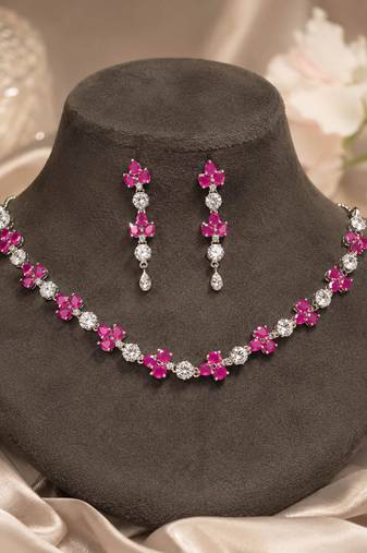 Tyrian purple color american diamond necklace set royal style