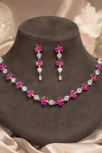 Tyrian purple color american diamond necklace set royal style