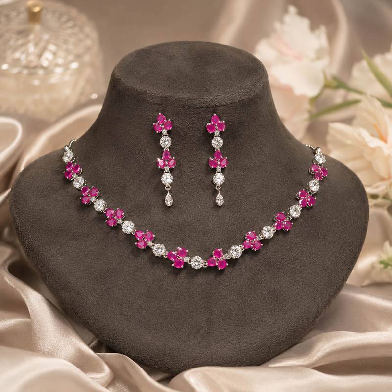 Tyrian purple color american diamond necklace set royal style