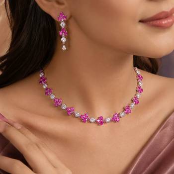 Tyrian purple color american diamond necklace set royal style 2