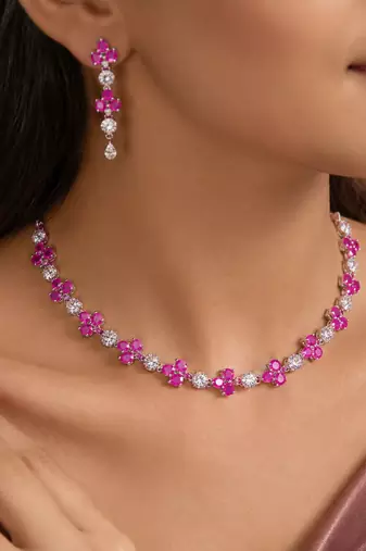 Tyrian purple color american diamond necklace set royal style