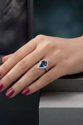 Blue color american diamond ring premium designer appeal