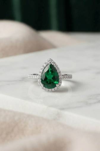 Green color american diamond ring elegant sparkling style