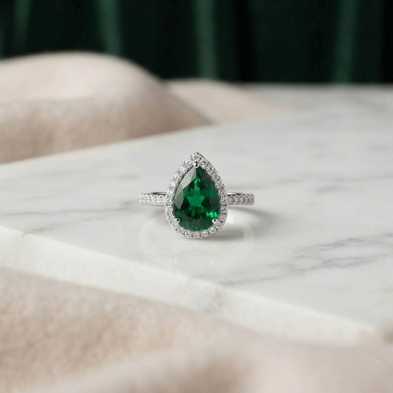 Green color american diamond ring elegant sparkling style