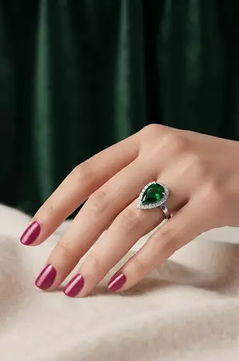 Green color american diamond ring elegant sparkling style