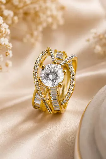 White color american diamond ring premium party wear