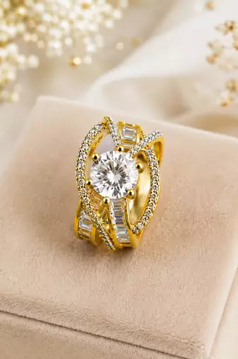 White color american diamond ring premium party wear