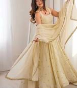 Off white embroidery silk blend  full stitched anarkali suit